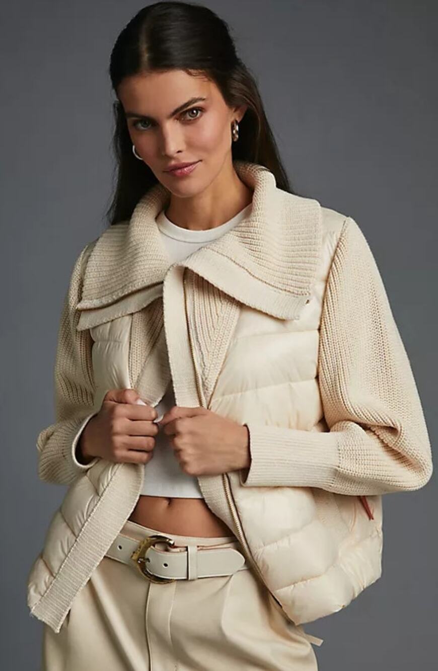 EUC Varley Montrose Combo Puffer Jacket Cream Off White Quilted Womens Small